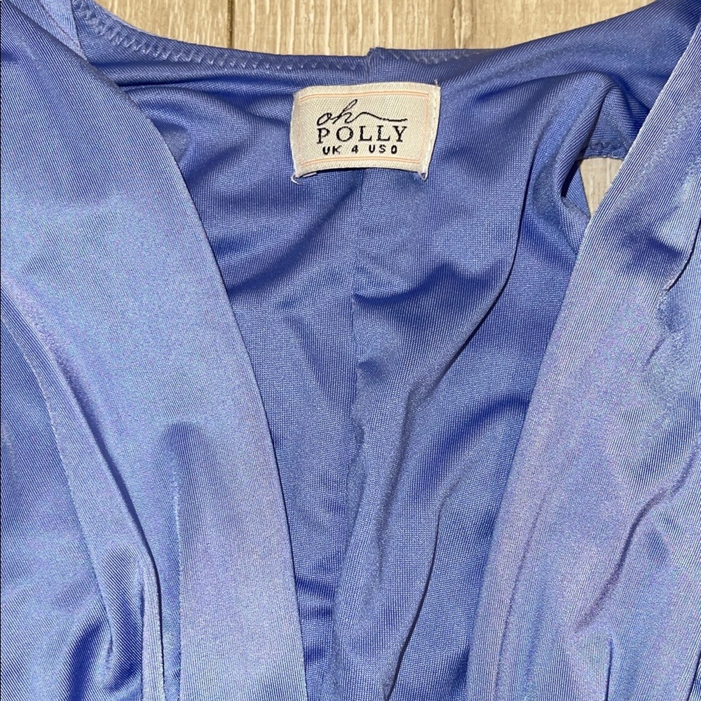 Oh Polly Blue Long Sleeve Ruched Mini Dress Size 0 - Picture 5 of 7